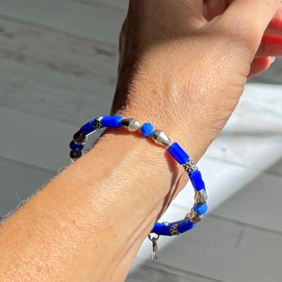 Alex and Ani Beaded Wrap Bracelet in Cobalt and Silver - Picture 1 of 9